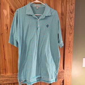 Peter Millar Aqua and White Striped Polo